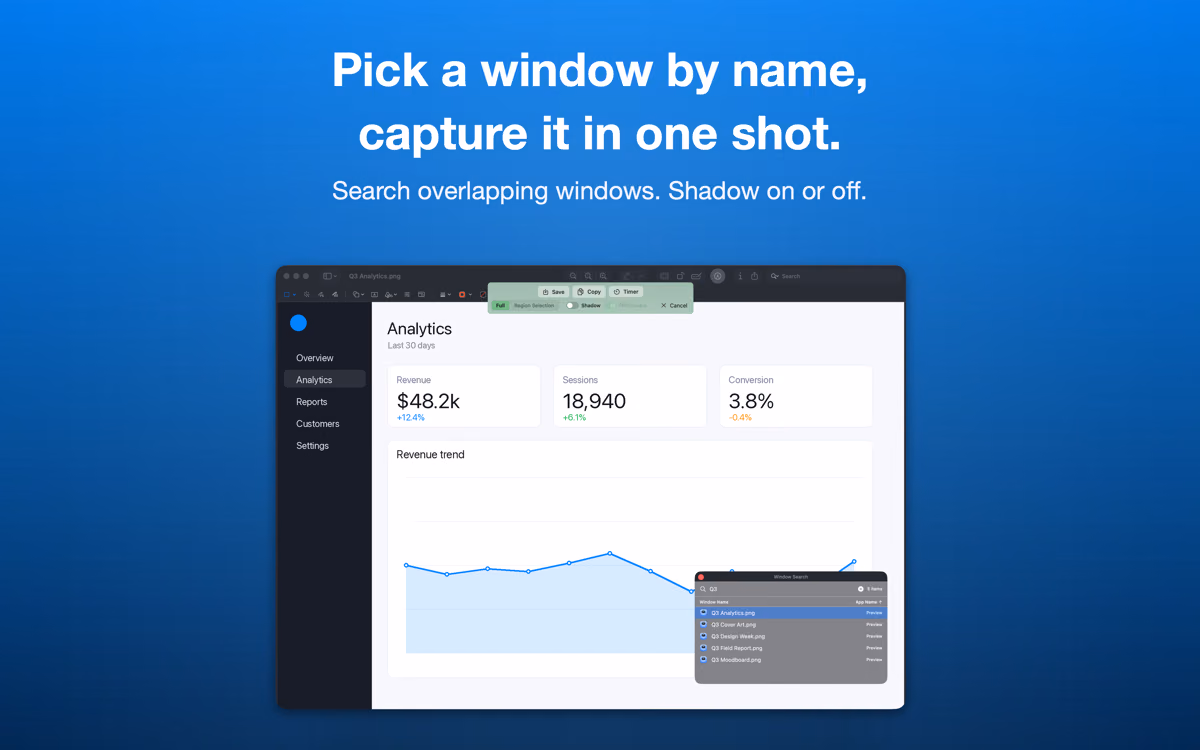 Window capture — pick a window by name and capture it in one shot